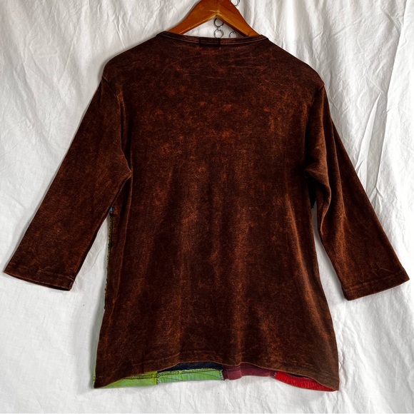 Rising International Hippie Boho Patchwork Shirt Women Medium Embroidered Flower - Picture 12 of 16